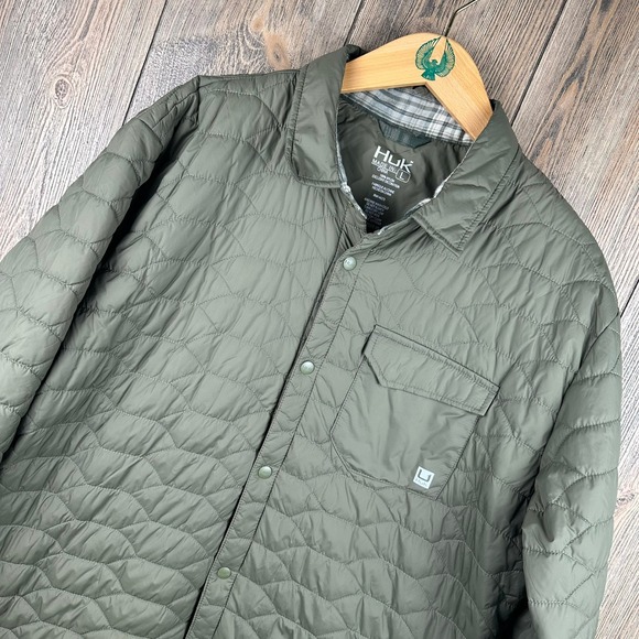 Huk Tarpon Quilt Shacket Flannel Lined Outdoor Olive Green Men's Large - Picture 1 of 7